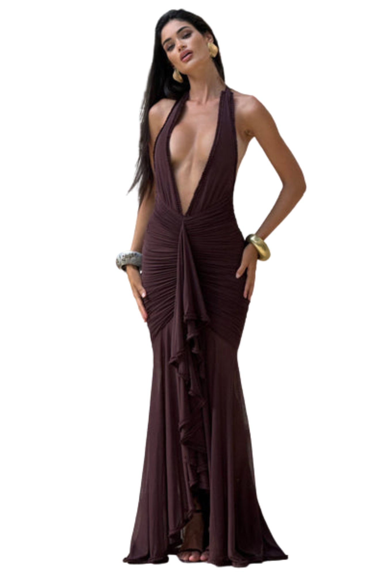 Vestido Longo Eclipse Marrom Ameixa