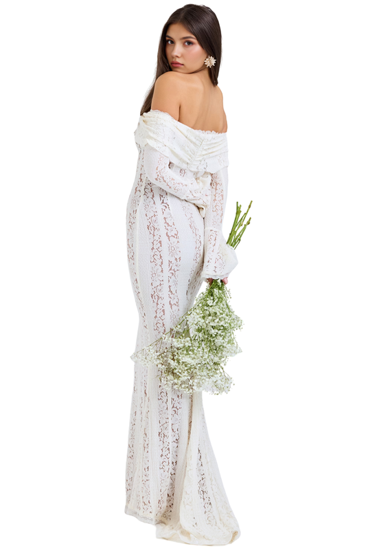 Vestido longo de renda Nior - Branco