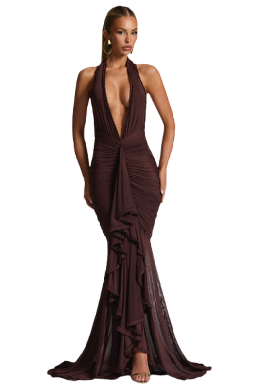 Vestido Longo Eclipse Marrom Ameixa