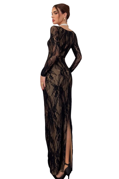Vestido longo de renda Nior - Preto