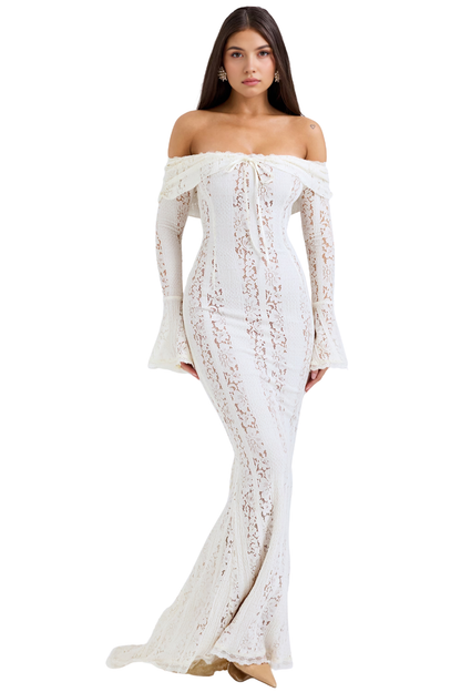 Vestido longo de renda Nior - Branco