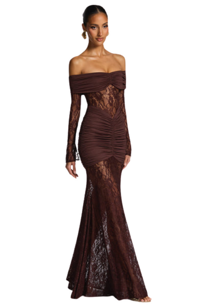 Vestido Longo Valentina Marrom Ameixa