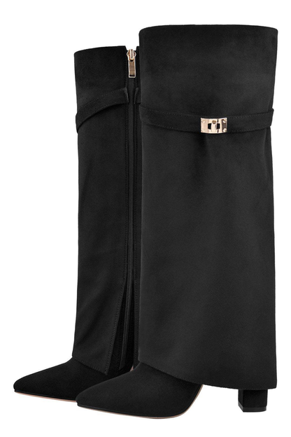 Botas de cano alto estilo cowboy - preto