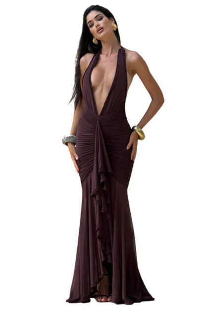 Vestido Longo Eclipse Marrom Ameixa