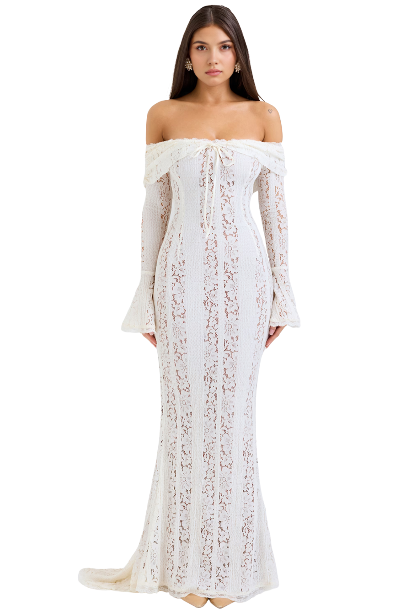 Vestido longo de renda Nior - Branco