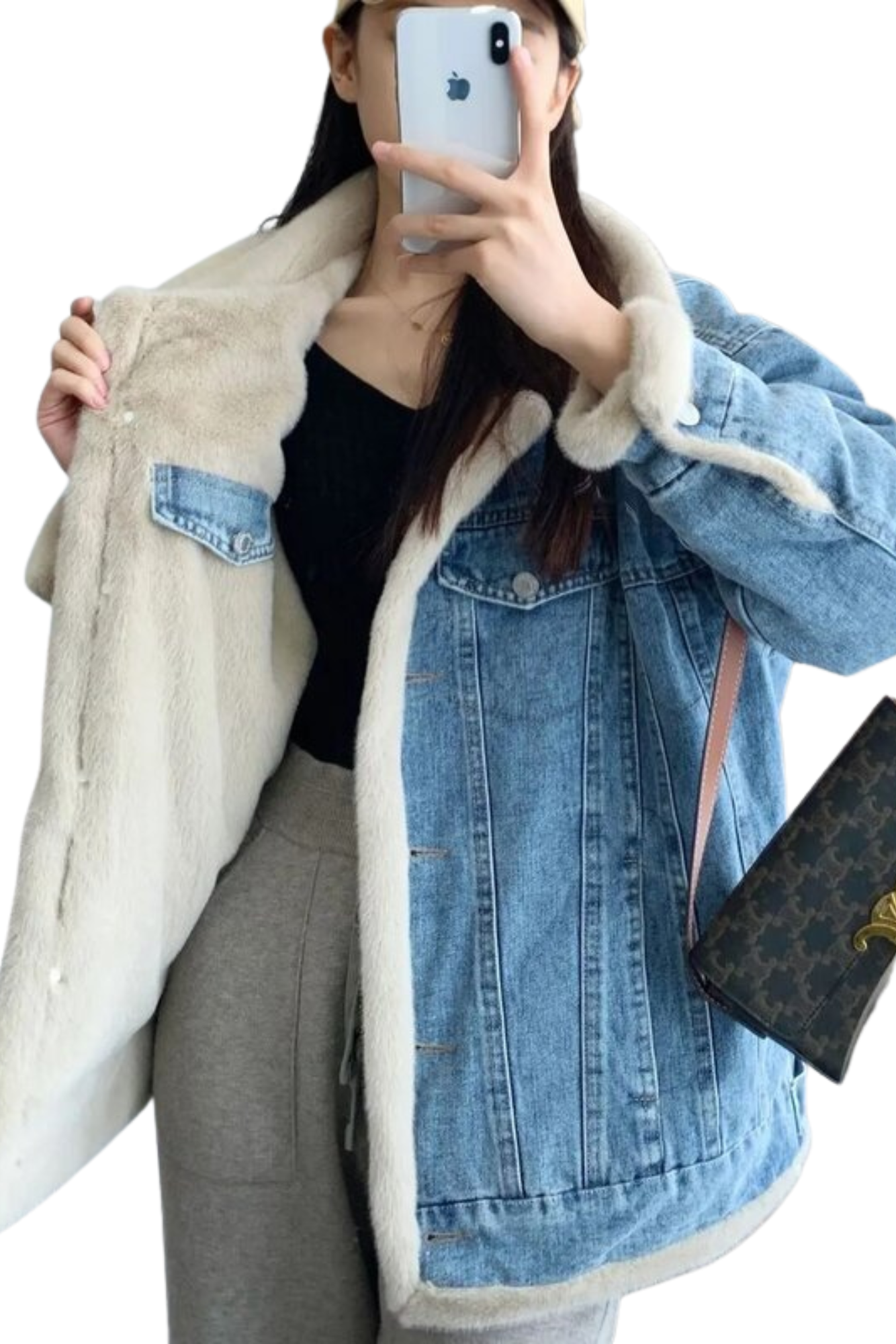 Jaqueta Jeans Dupla Face de Pelúcia