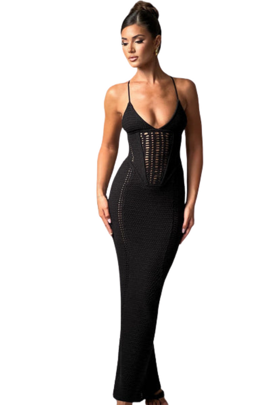 Vestido Longo Crochê - Preto