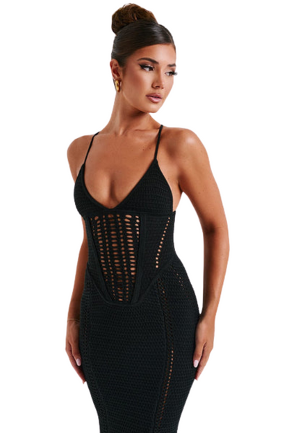 Vestido Longo Crochê - Preto