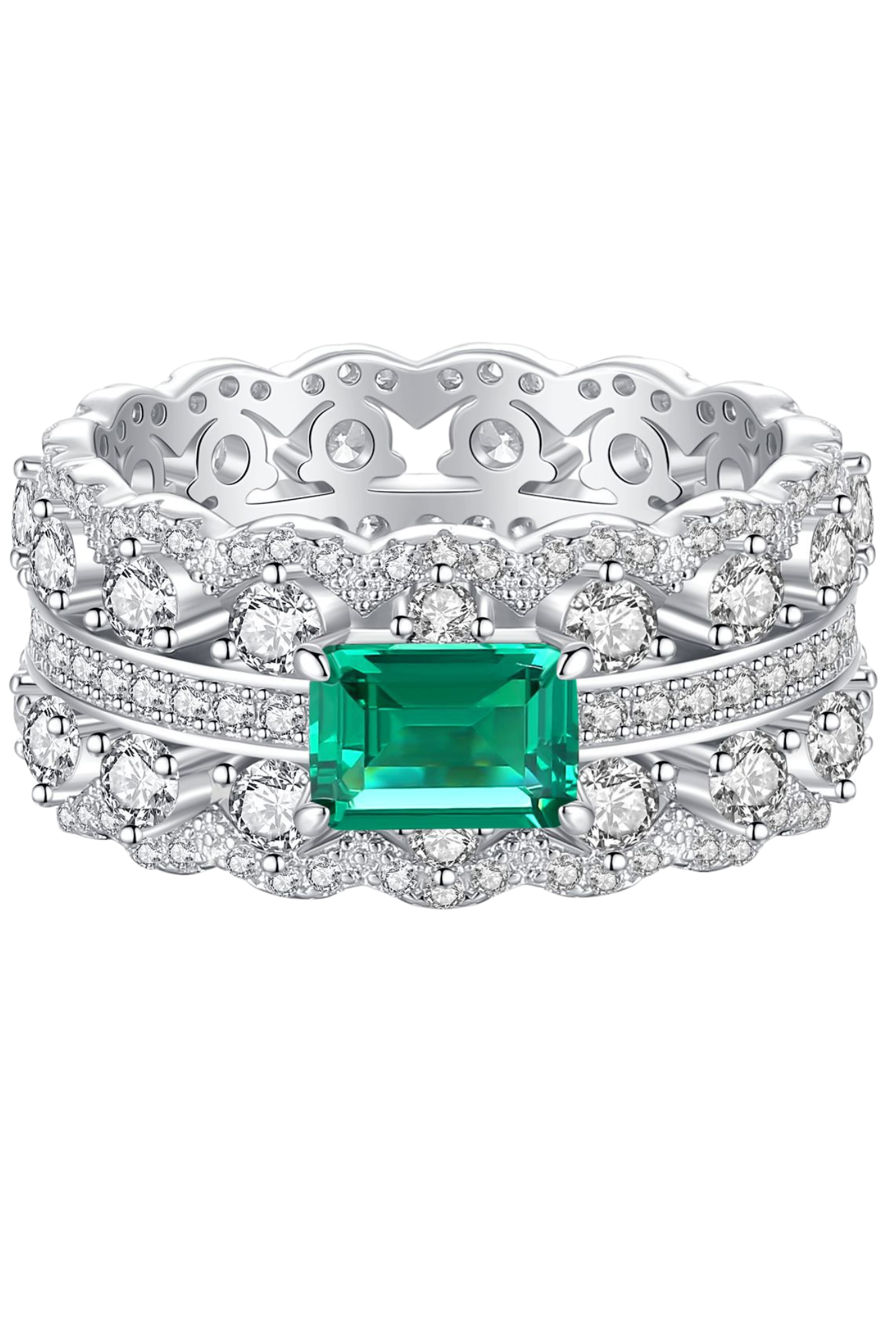 Anel de Esmeralda Clássico – Elegância Prata